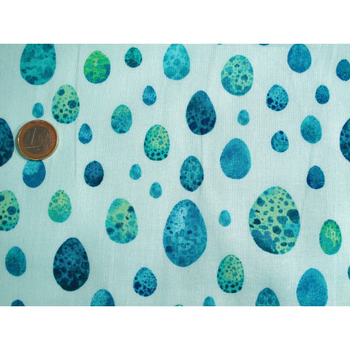 Patchworkstoff türkis Vogeleier Curio Quiltstoff