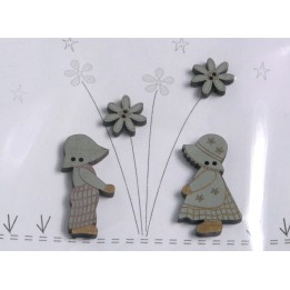 Holzknöpfe Sunbonnet Sue + Overall Andy blau