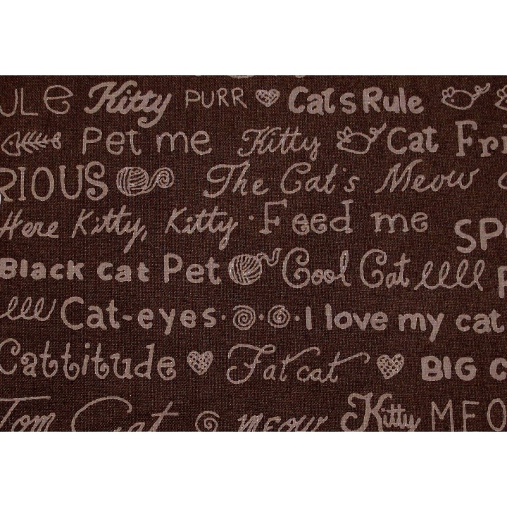 Quiltstoff Texte in dunkelbraun Cool Cats Patchworkstoff