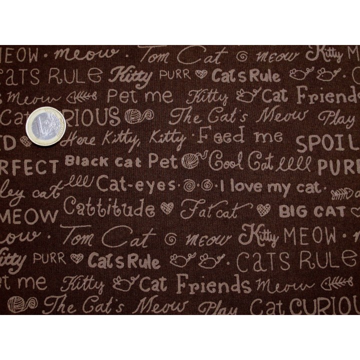 Quiltstoff Texte in dunkelbraun Cool Cats Patchworkstoff