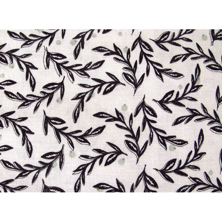 Quiltstoff Blätter schwarz Gingham Farm