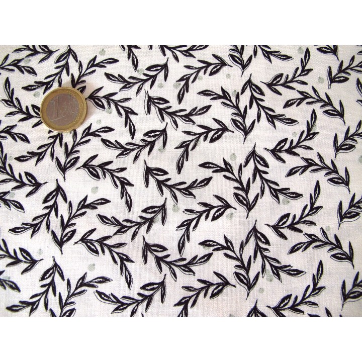 Quiltstoff Blätter schwarz Gingham Farm