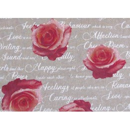 Dekostoff Rosenstoff Canvas natur rosa pink