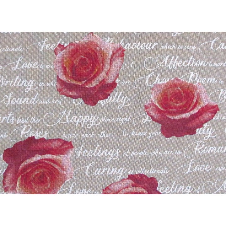 Dekostoff Rosenstoff Canvas natur rosa pink