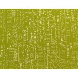 Quiltstoff Text Schrift grün Spring Chicken Patchworkstoff
