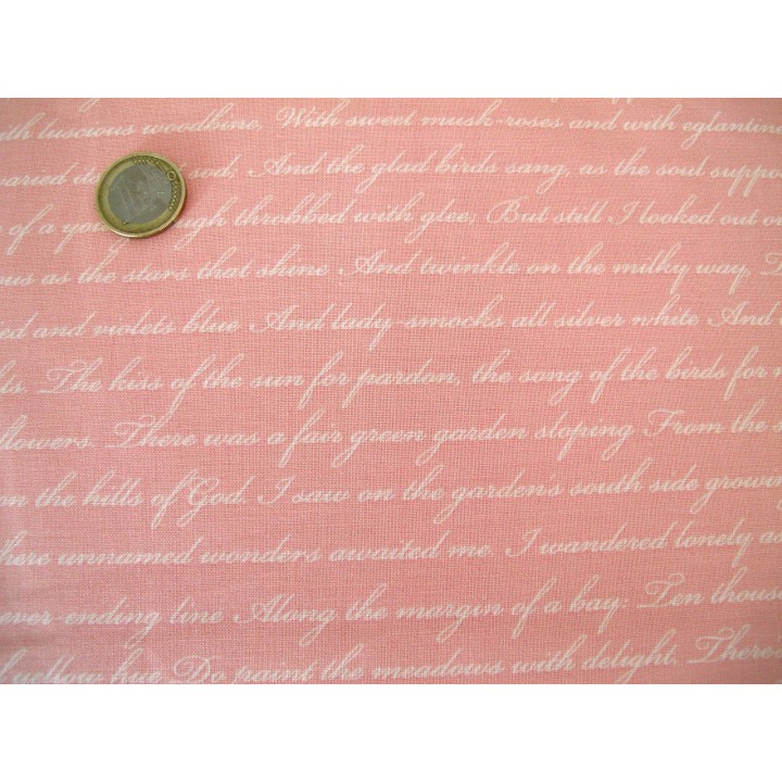 Patchworkstoff Schrift Text rosa Rose & Violets Garden