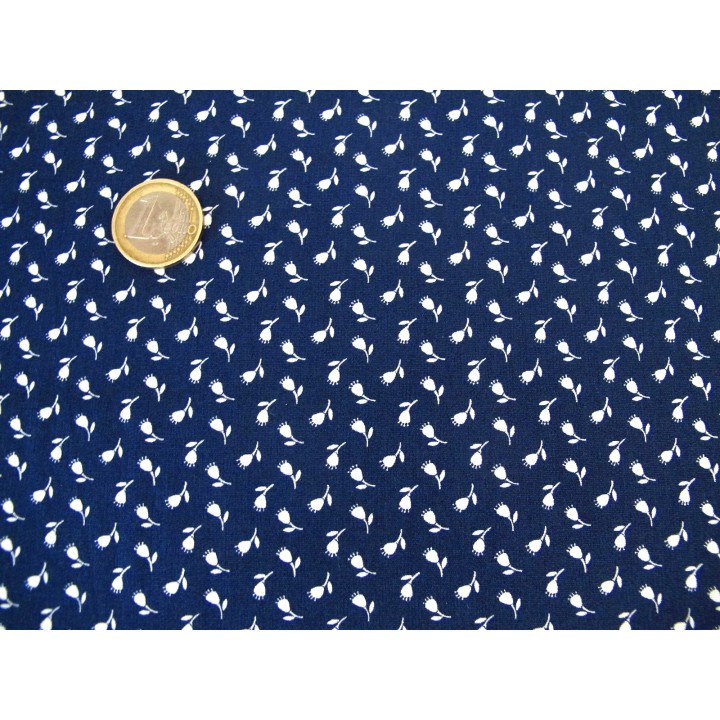 Baumwollstoff dunkelblau weiß Blumenstoff