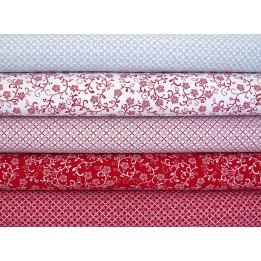 Stoffpaket Blumen rot weiß