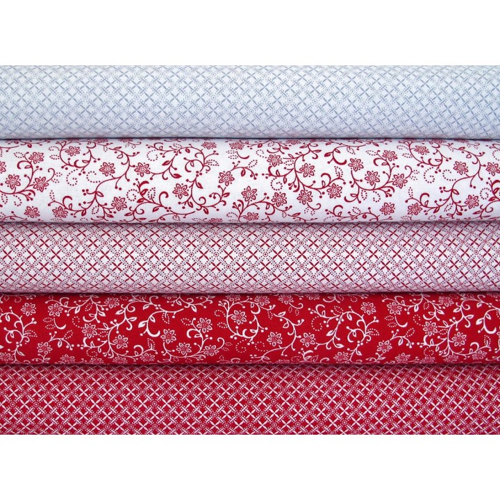 Stoffpaket Blumen rot weiß