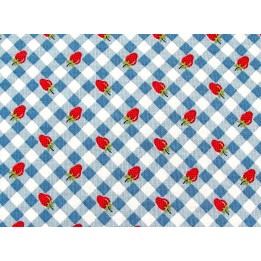 Patchworkstoff Erdbeeren Karos blau rot Farmgirls Unite