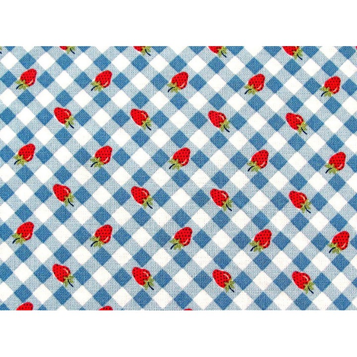 Patchworkstoff Erdbeeren Karos blau rot Farmgirls Unite