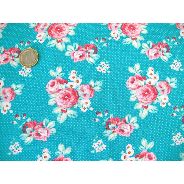 Rosenstoff Darling Meadow türkis pink Patchworkstoff