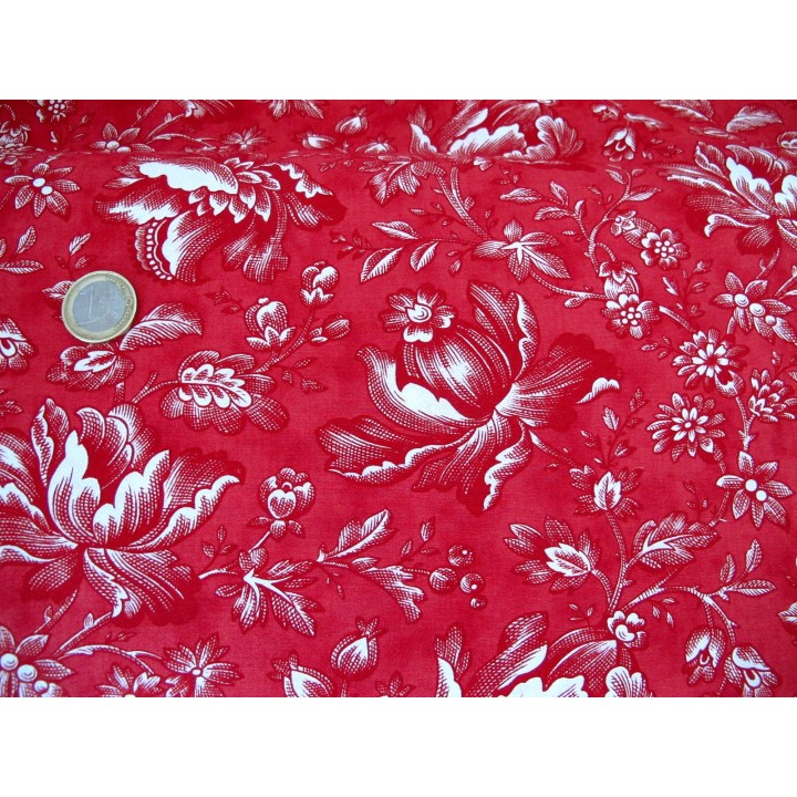 Blumenstoff rot Cranberries & Cream Quiltstoff