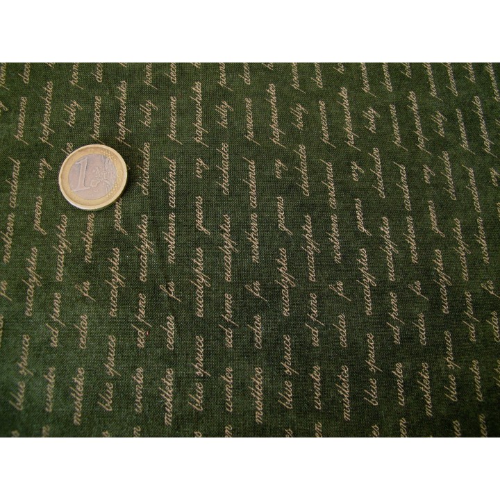 Patchworkstoff Text Schrift dunkelgrün Forever Green Quiltstoff