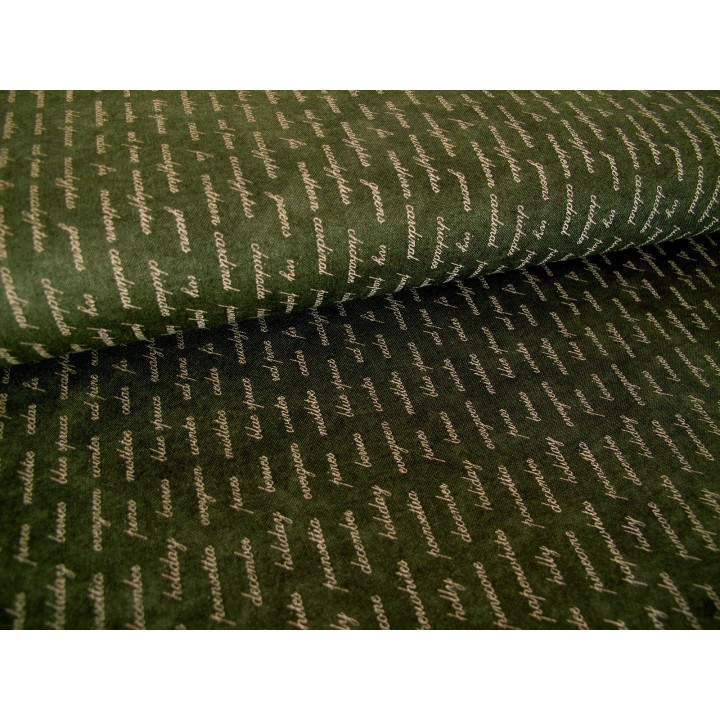 Patchworkstoff Text Schrift dunkelgrün Forever Green Quiltstoff