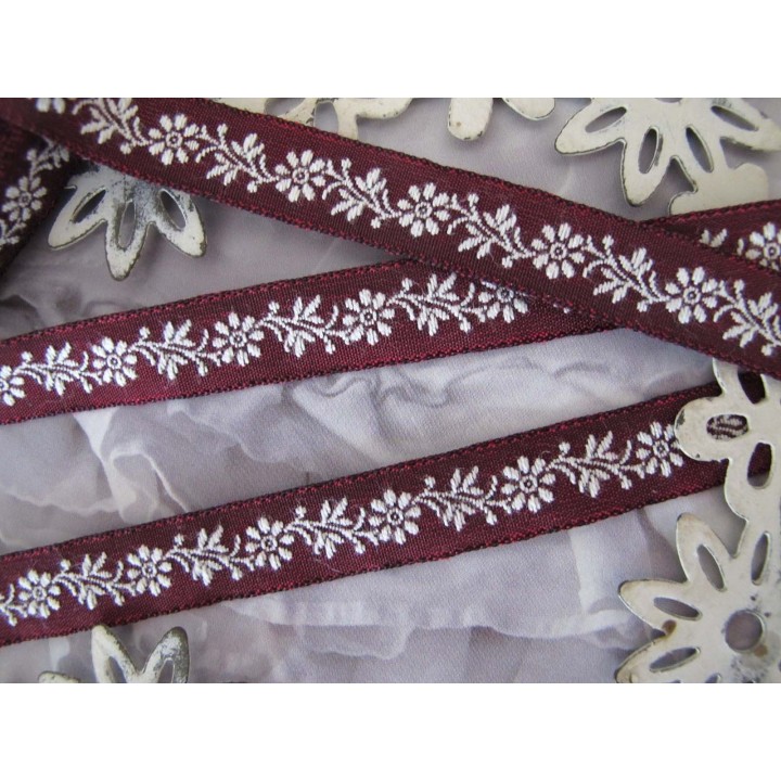 Webband Blumen bordeaux