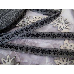 Webband Blumen schwarz grau