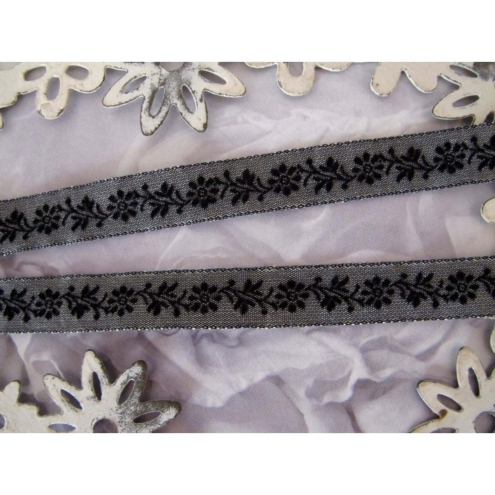 Webband Blumen schwarz grau
