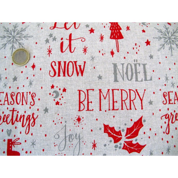 Weihnachtsstoff Canvas natur rot