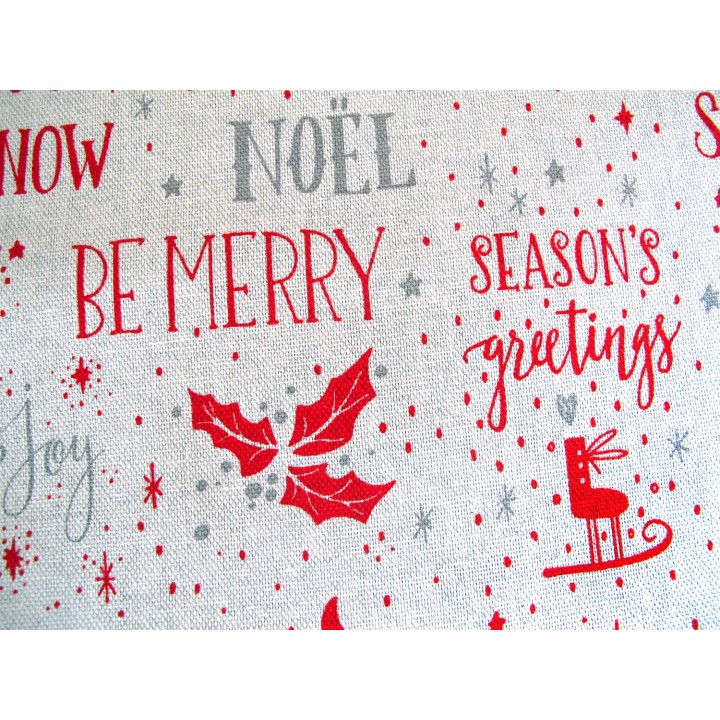 Weihnachtsstoff Canvas natur rot