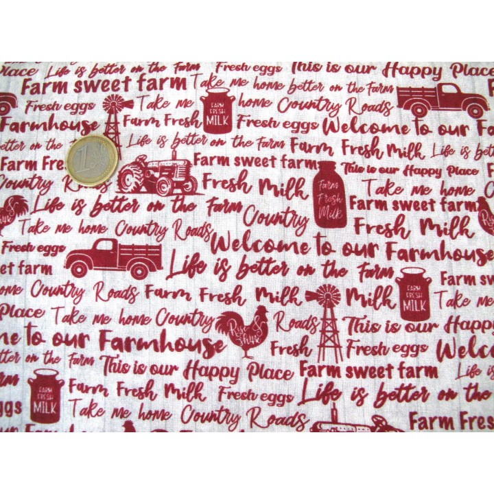 Patchworkstoff Textstoff Farm Sweet Farm rot