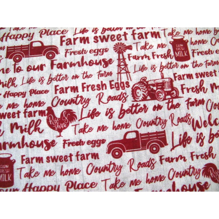 Patchworkstoff Textstoff Farm Sweet Farm rot