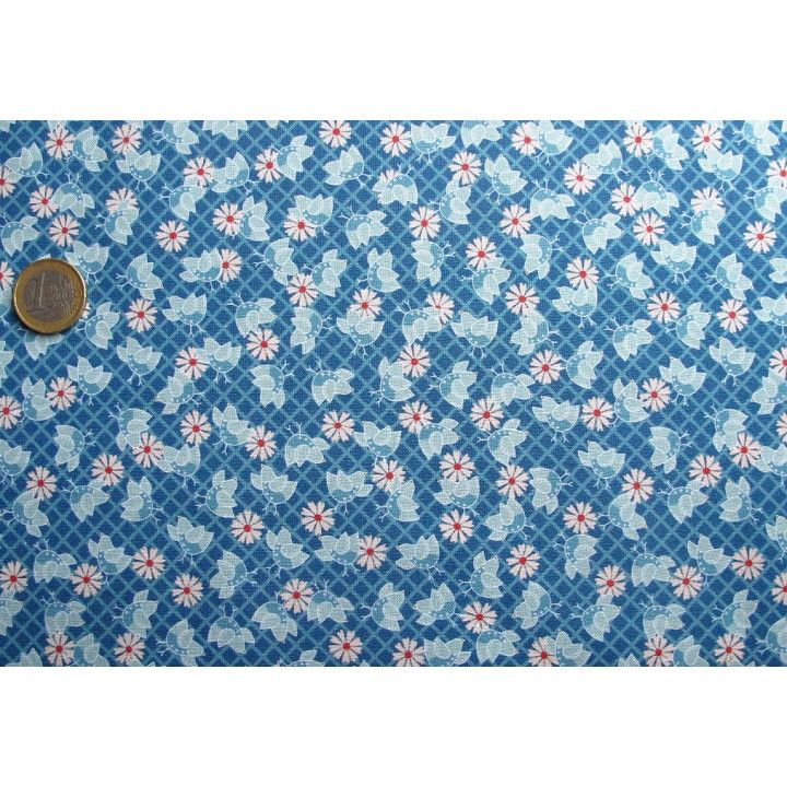 Patchworkstoff Hühner blau Blume & Grow