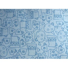 Patchworkstoff Kaffeekannen blau Blume & Grow