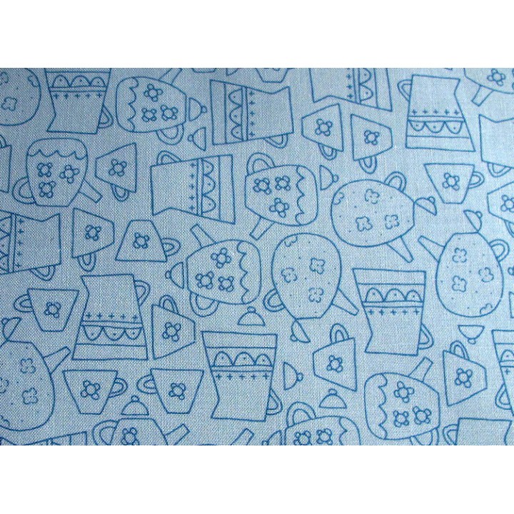 Patchworkstoff Kaffeekannen blau Blume & Grow