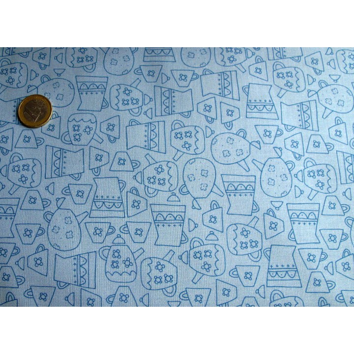 Patchworkstoff Kaffeekannen blau Blume & Grow