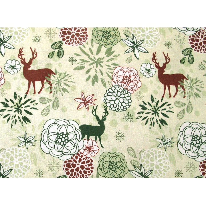 Baumwollstoff Hirsche Blumen Maria