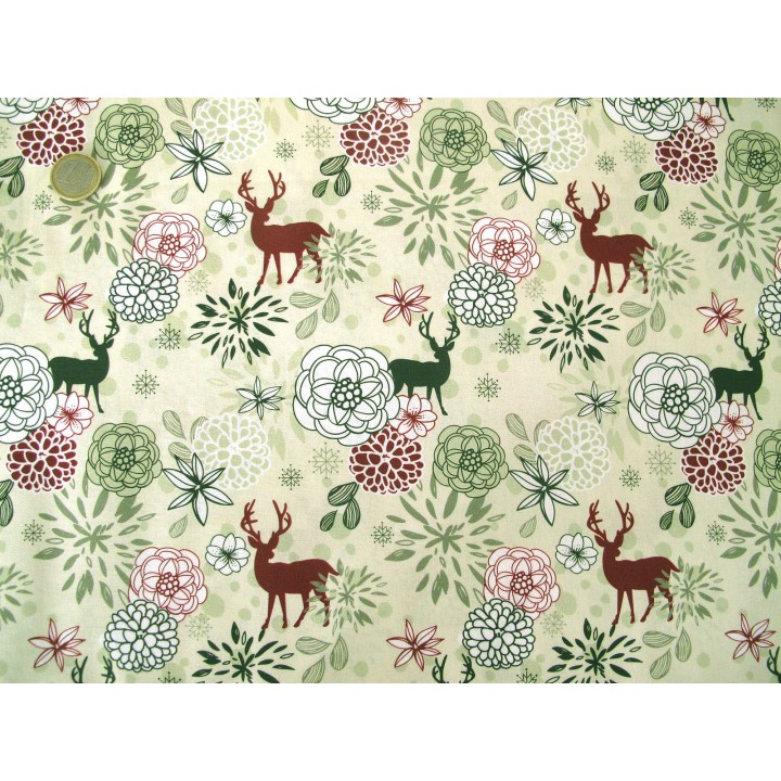 Baumwollstoff Hirsche Blumen Maria