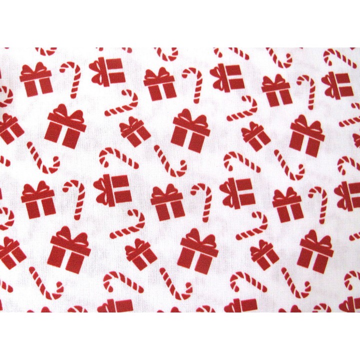 Weihnachtsstoff Zuckerstangen Päckchen Baumwollstoff