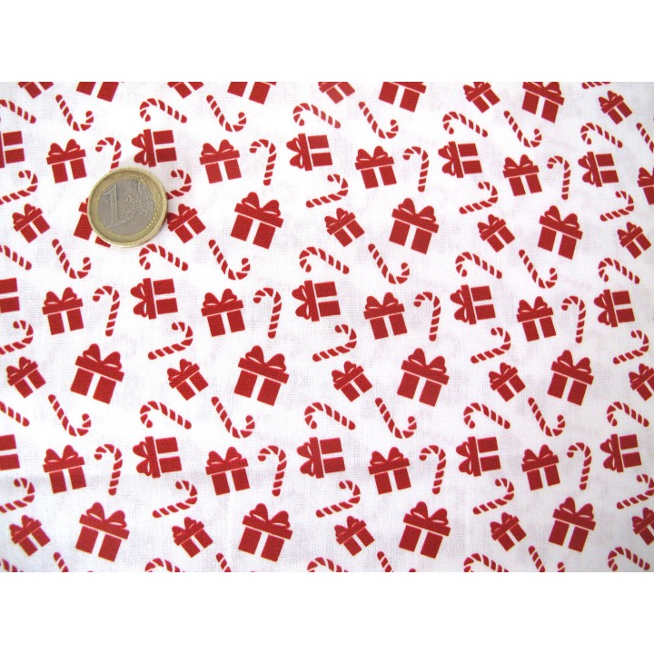 Weihnachtsstoff Zuckerstangen Päckchen Baumwollstoff