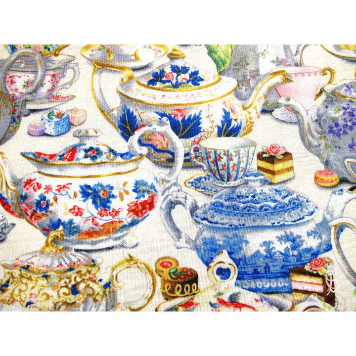 Patchworkstoff Teekannen Fancy Tea Quiltstoff