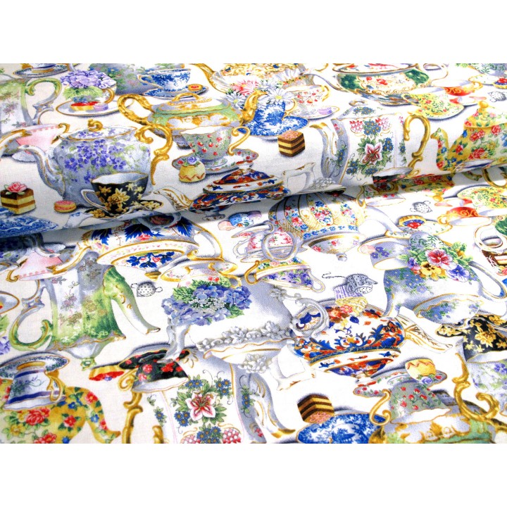 Patchworkstoff Teekannen Fancy Tea Quiltstoff