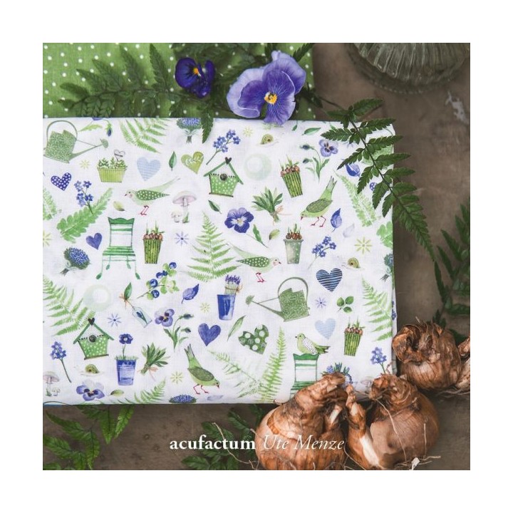 Stoffpaket Baumwolle Frühling Ostern Garten Stoffe Punkte acufactumblau grün 72048