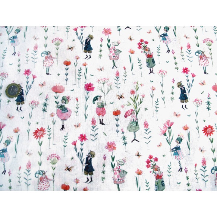 acufactum Baumwollstoff Blütenglück Blumen Mädchen Kinderstoff