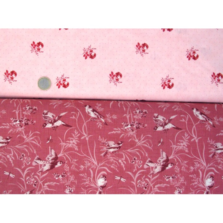 Patchwork Stoffpaket antikrosa Blumen Rosen Vögeln Baumwollstoffe 75074