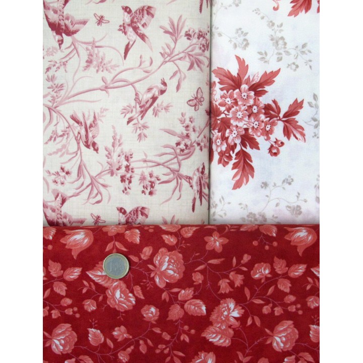 Patchwork Stoffpaket antikrosa Blumen Rosen Vögeln Baumwollstoffe 75074