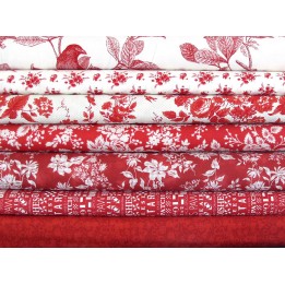 Patchwork Stoffpaket Baumwolle Vögel Beeren Blumenstoffe rot 77001