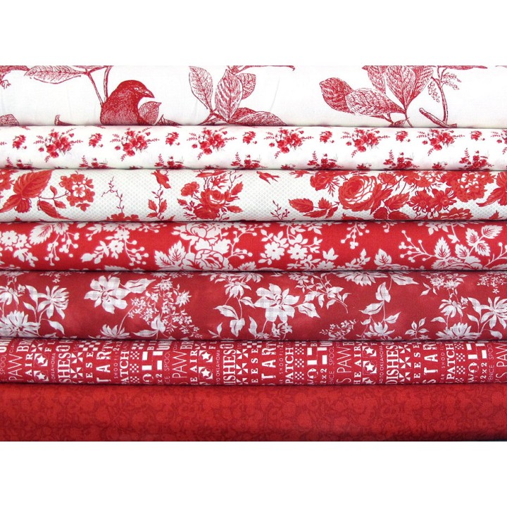 Patchwork Stoffpaket Baumwolle Vögel Beeren Blumenstoffe rot 77001