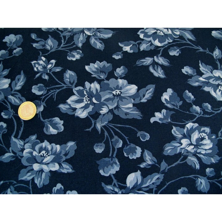 Blumenstoff Patchworkstoff Moda Baumwolle Rosenstoff Shoreline blau