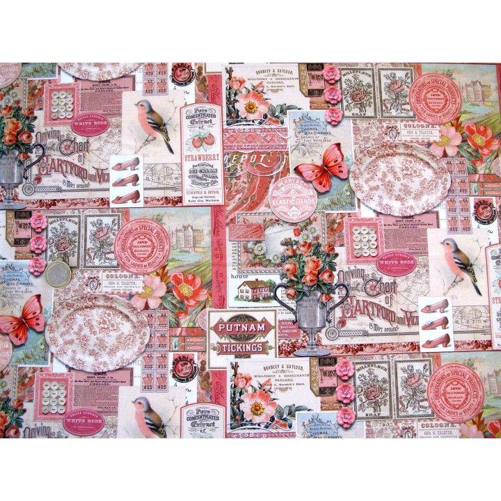 Patchworkstoff Junk Journal Blumen Schmetterlinge Baumwolle Vasen Blumen Tags Label