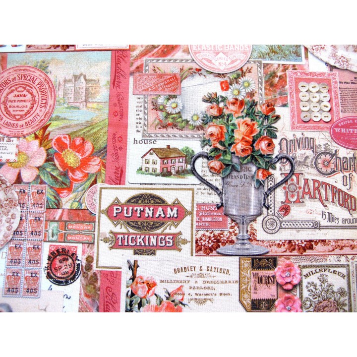 Patchworkstoff Junk Journal Blumen Schmetterlinge Baumwolle Vasen Blumen Tags Label
