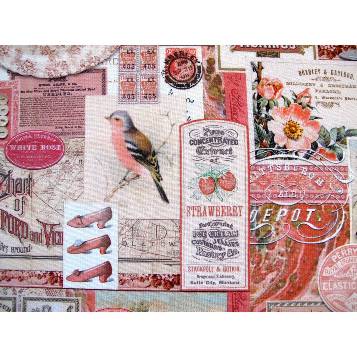 Patchworkstoff Junk Journal Blumen Schmetterlinge Baumwolle Vasen Blumen Tags Label