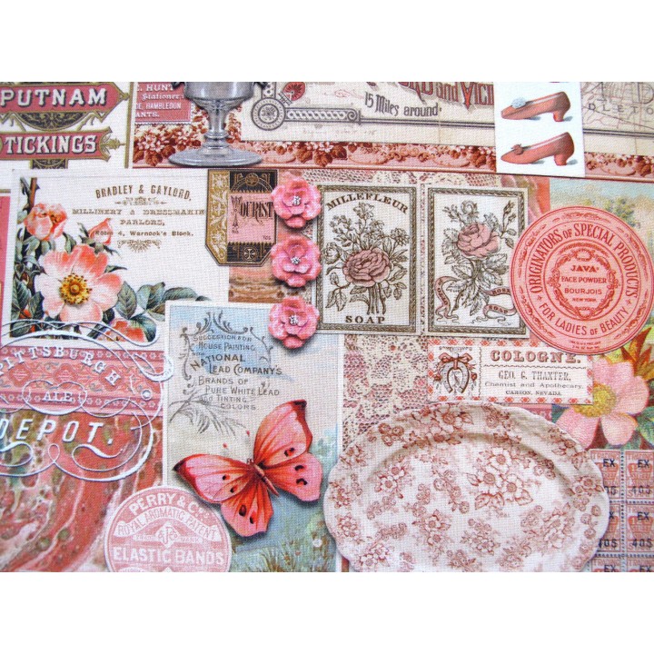 Patchworkstoff Junk Journal Blumen Schmetterlinge Baumwolle Vasen Blumen Tags Label