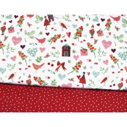 Stoffpaket Baumwolle acufactum Blumen Vögel Herzen Mädchen Pilze Zwerge Häuser Schweden 72017