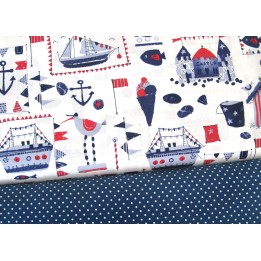 Stoffpaket Schiffe Möven Fische Punkte Baumwollstoffe Westfalenstoffe 72063