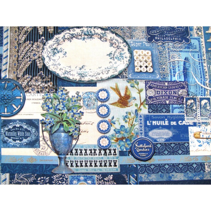 Patchworkstoff Baumwolle Blumen Label Tags Vasen Teller Vintage Curated in Color